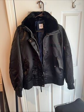 GAP Black Bomber Jacket with Faux Fur Collar
